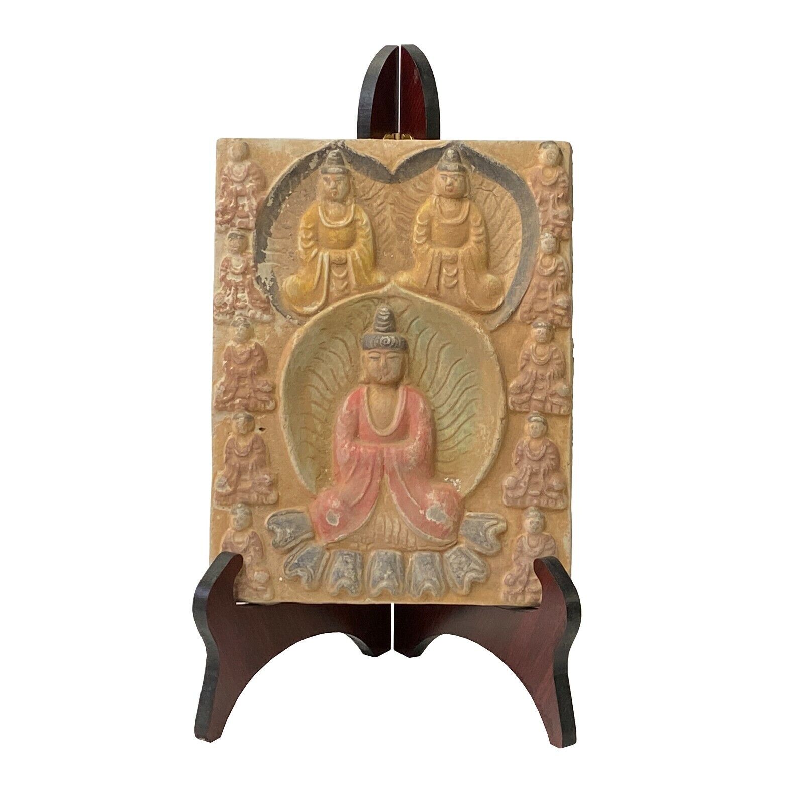 Chinese Oriental Handmade Clay Buddhas Theme Plaque Display ws1483S Chinese Oriental Handmade Clay Buddhas Theme Plaque Display ws1483S