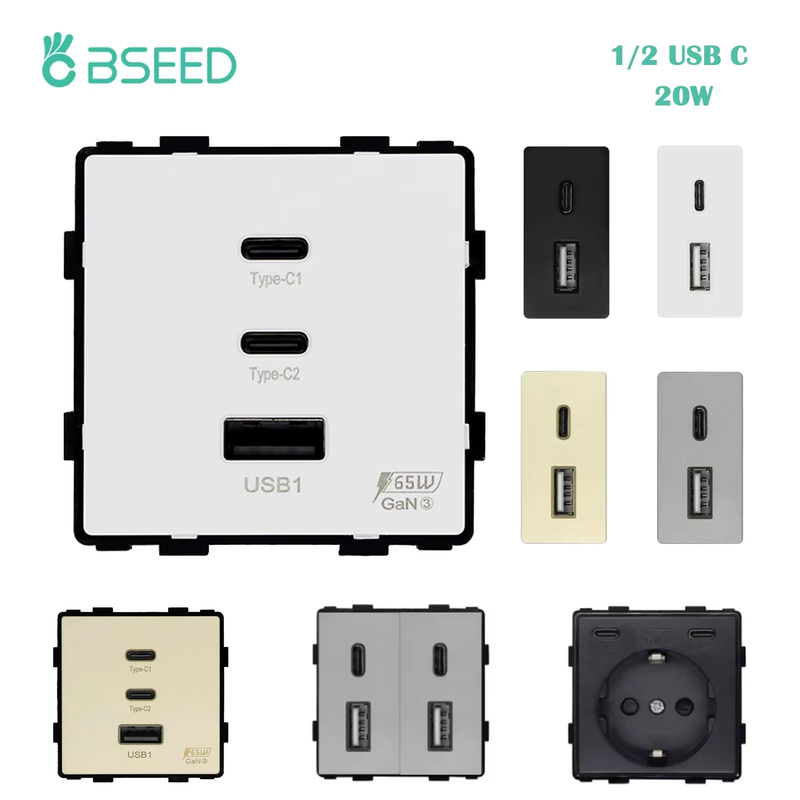 65W PD Fast Charge Module Quick Charge Socket Part 1/2 USB Type-C 20W Wall Phone