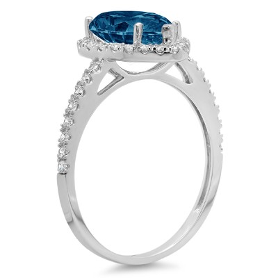 Pre-owned Pucci 2.4ct Pear Cut Halo London Blue Topaz Promise Bridal Wedding Ring 14k White Gold In D