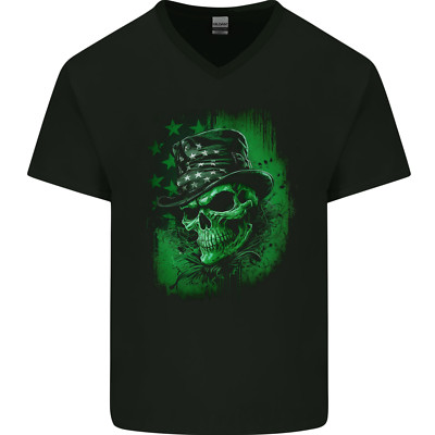 Grüner Skull St Patricks Day Irish Paddys Day Herren V-Neck Baumwolle Maglietta