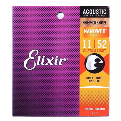 Elixir 16102 Nanoweb Acoustic Guitar Strings 6x/box Medium13-56 Phosphor Bronze