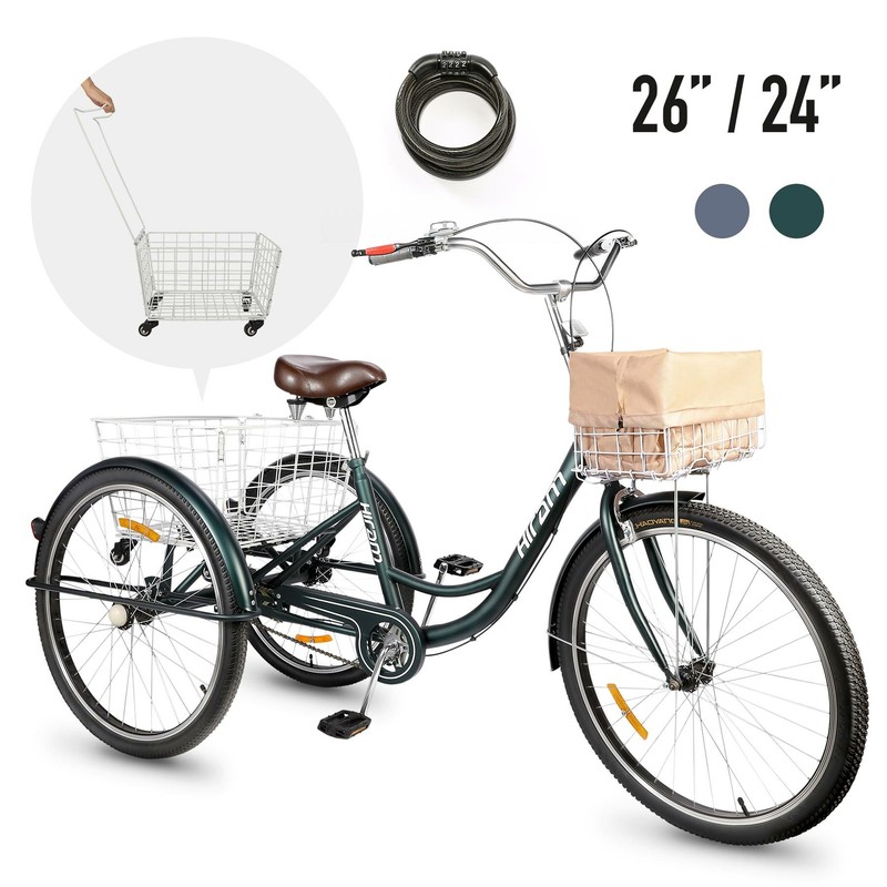 24 / 26 Zoll 2 Einkaufskörbe Räder Dreirad für Erwachsene Fahrrad 3-Rad-Dreirad