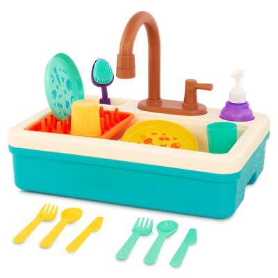 Battat Splash & Sparkle Sink Plastic Real Faucet and Magic Dishes, Toddler