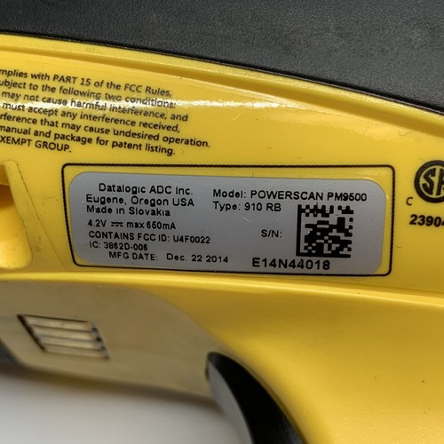DATALOGIC Powerscan PM9500 910 MHZ Scanner, BC9030 Charging Base & Battery