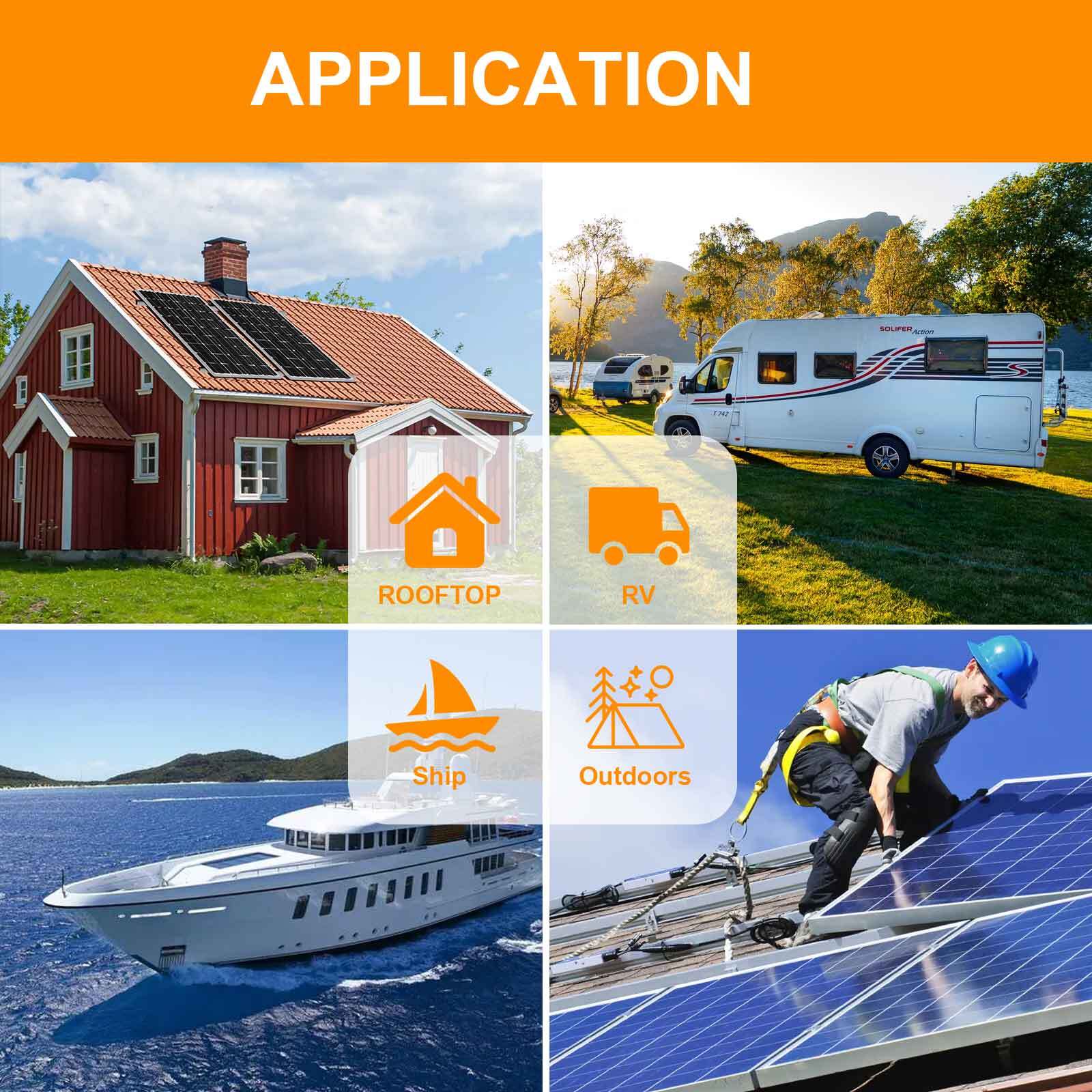 200W Rigid Solar Panel with IP67, 23% High Efficiency Solar Modules for RV Boat