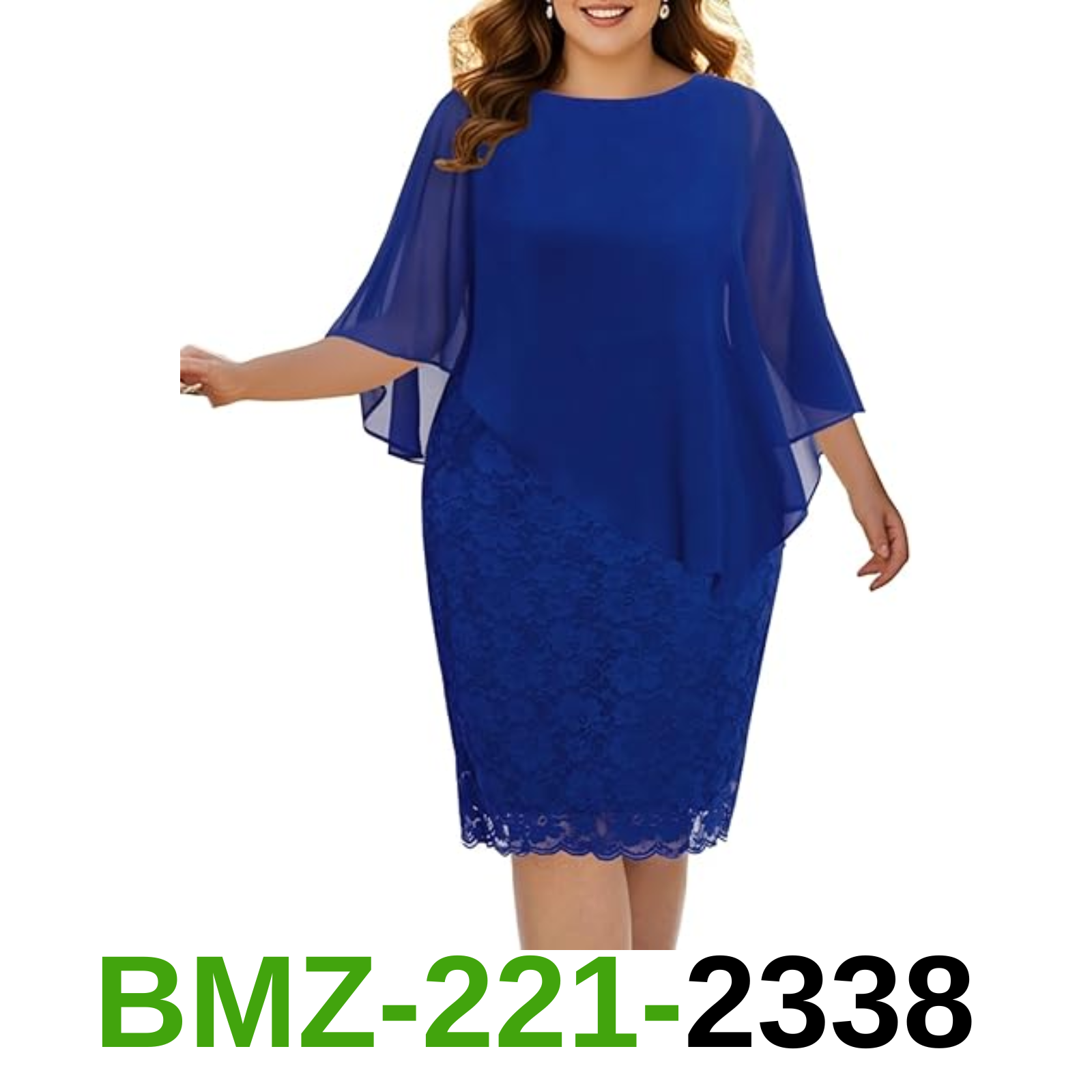 Plus Size Royal Blue Dresses Cocktail Wedding Guest Chiffon Cape Lace Overlay,24