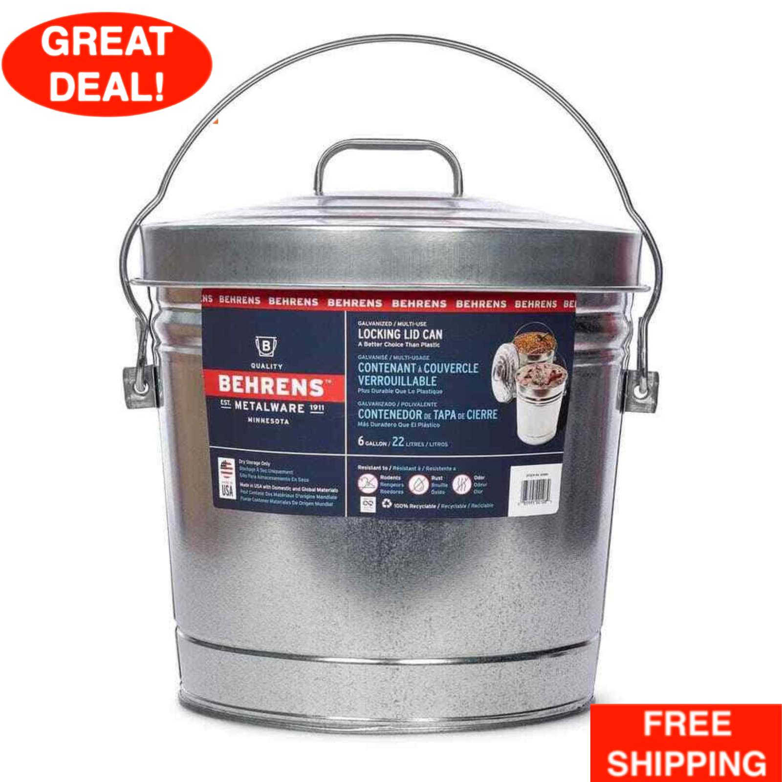 With Locking Lid Behrens Round Garbage