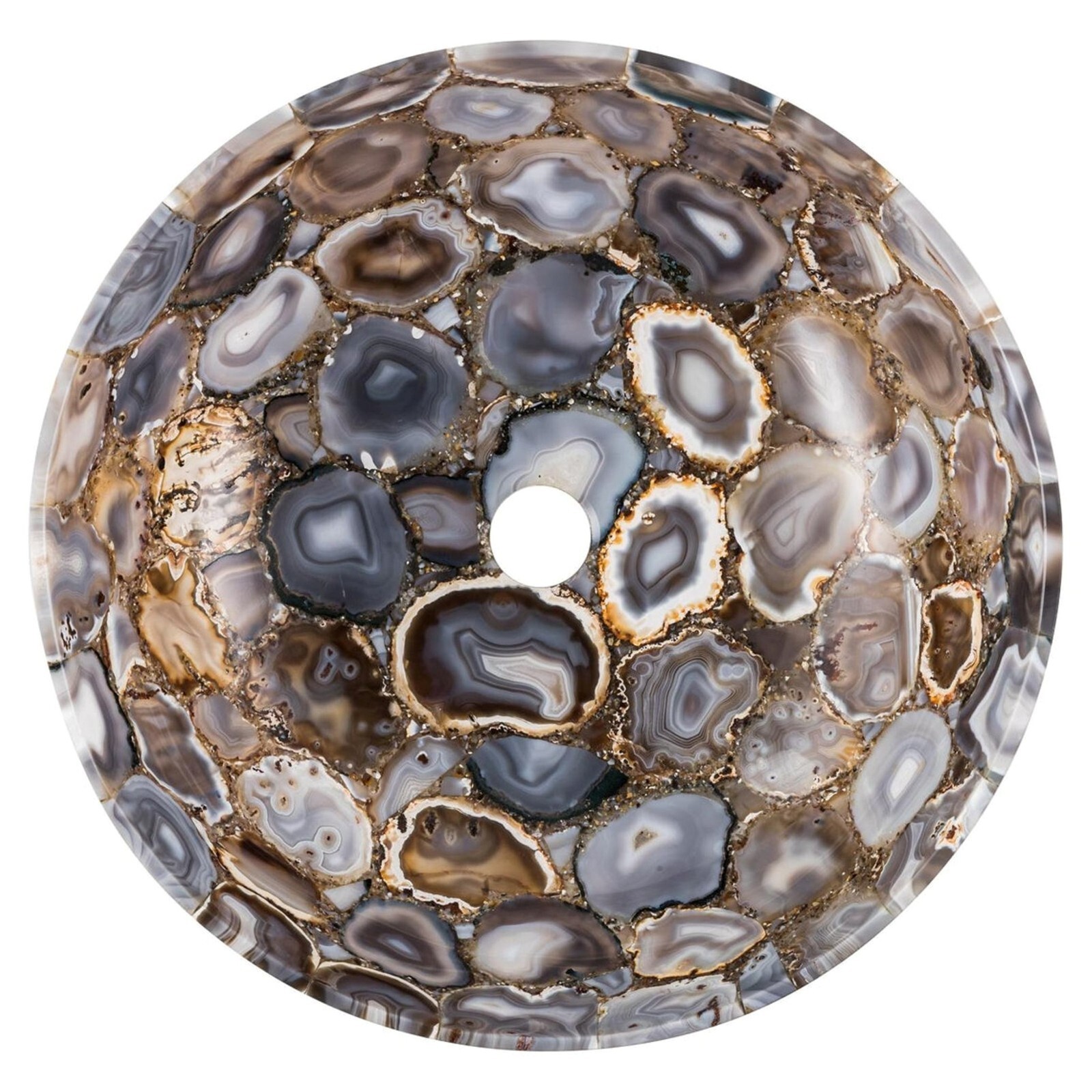 Round Marble Kitchen Sink Light Gray Agate Epoxy Art Wash