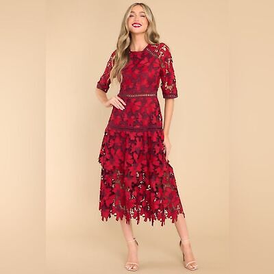 Just Me Get To The Point Red Lace Midi Dress size S