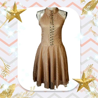 UNIQUE   SEXY GOLD FISHNET SKATER DRESS   L   NWT