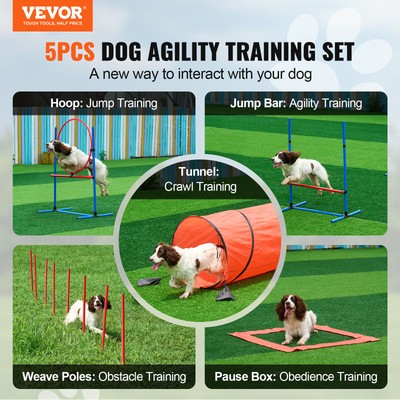 VEVOR Dog Agility Training Kit Equipment 5 PCS Set with Hurdles Tunnel Outdoor