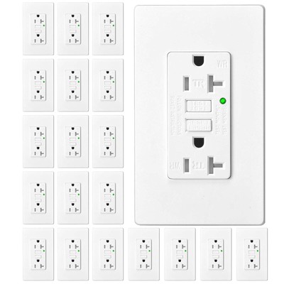 Self-Test 20 Amp GFCI Outlet Receptacle Tamper Weather Resistant with Plate × 20