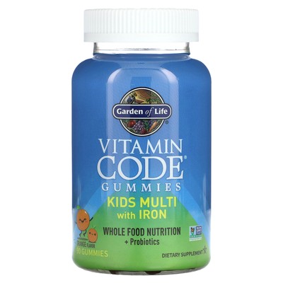 Жевательные конфеты Vitamin Code, Kids Multi с железом, апельсин, 90 жевательных конфет