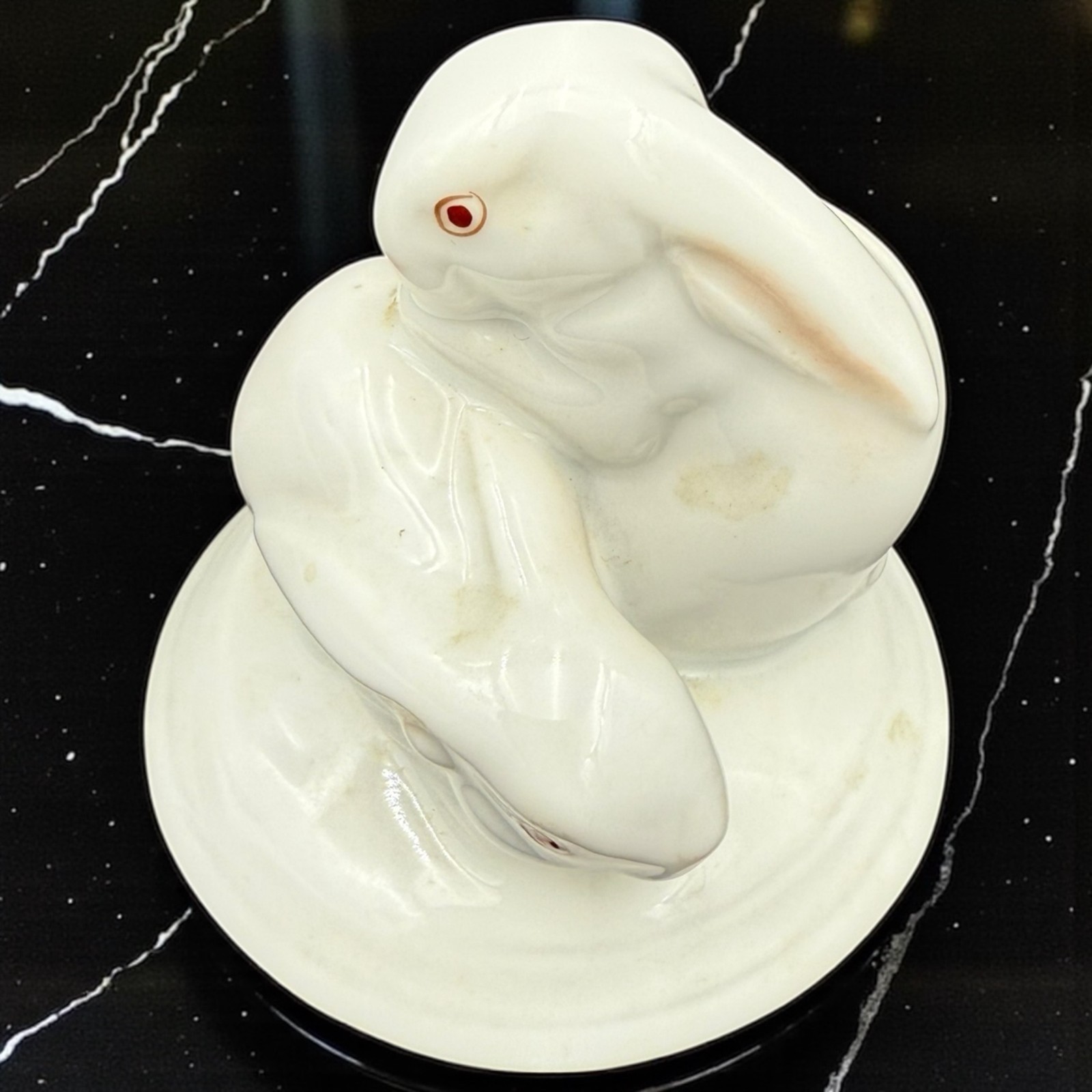 VTG Herend Hungary Porcelain Mini Bunny Rabbit Figurine White Animal Sculpture