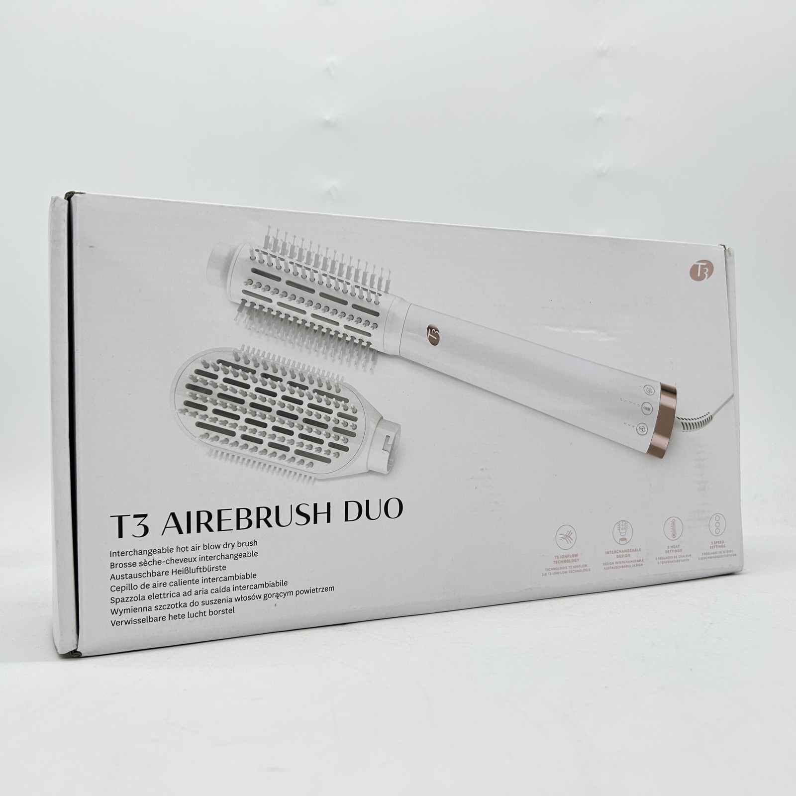 T3 AireBrush Duo Heißluft-Trockenbürste mit zwei austauschbaren Aufsätzen, 15 Temperatur und Geschwindigkeitskombinationen, T3 IonFlow Technologie, Volume Booster Schalter + feststellbarer Kaltstufe