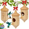 Hummingbird House, Wooden Hummingbird Houses for Outside Hanging, Humming Bird Nest Swinging, Wooden Bird Houses with Cotton, Bow, String, Gardening Gifts Decoration (3 Pack)