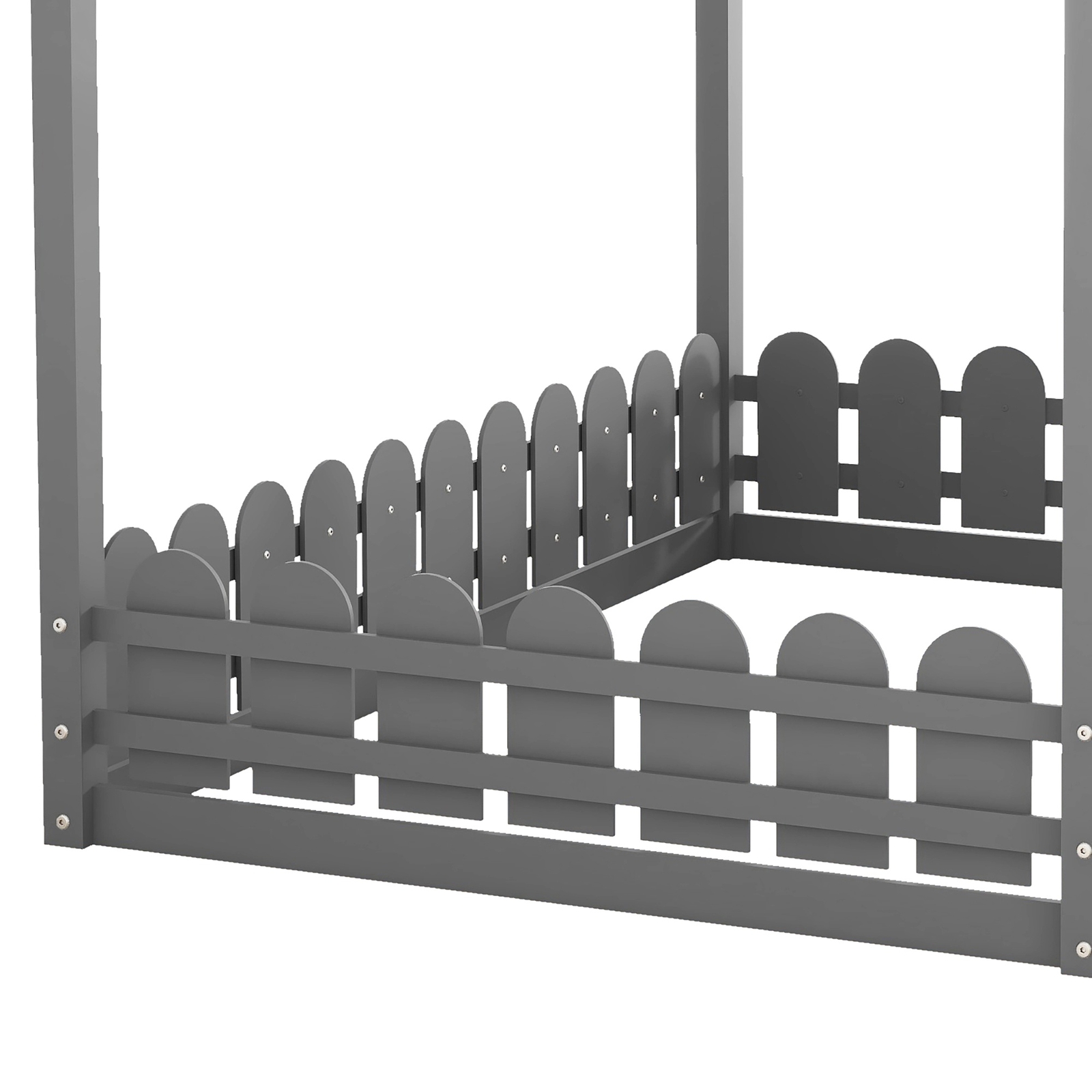 Wood House Bed Frame for Kids, Teens - Fits Full Size Fence No Slats Bed Frame