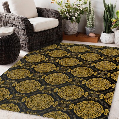 SUMA BLACK & GOLD Outdoor Rug By Kavka Designs Black, Gold 5' x 7'