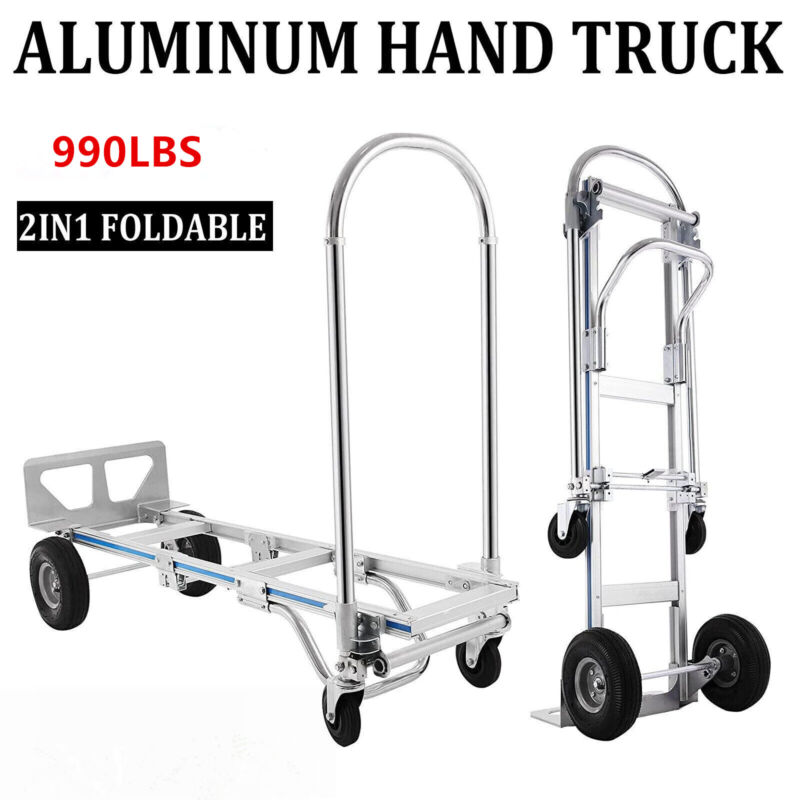 990LBS Aluminum Hand Truck 2 in 1 Heavy Duty Convertible Folding Dolly Cart