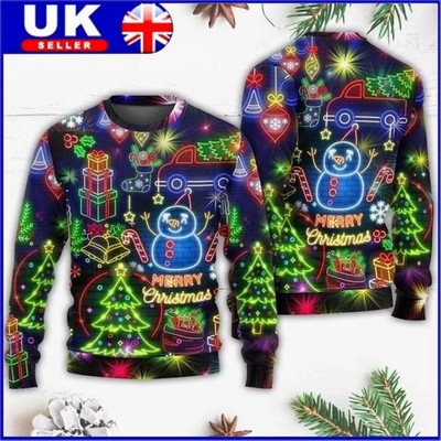 Christmas Bright Neon Lighting Ugly Christmas Sweater, Christmas Sweater S-3XL