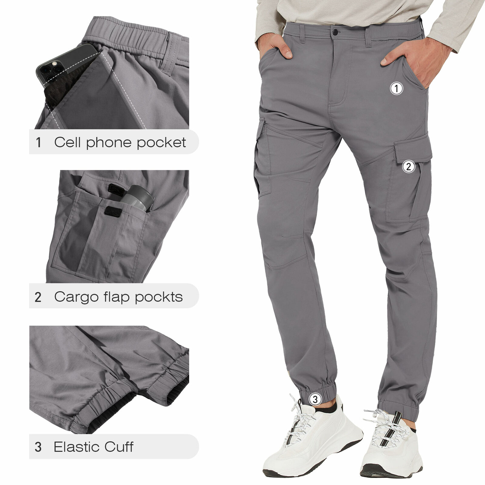 【BAON】[unisex] Pack Pintuck Banding Cargo Pants Plaid&Plain Men's Cargo Pants Relaxed Fit with Buttoned