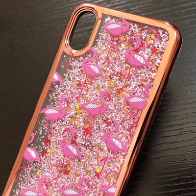 iPhone XS Max (6.5'') - Hard Rubber Floating Waterfall Liquid Pink Flamingo Case