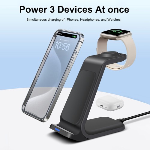 15W 3in1 Wireless Charger Station Charging Dock For iPhone 15 Apple Watch 9 8 7 