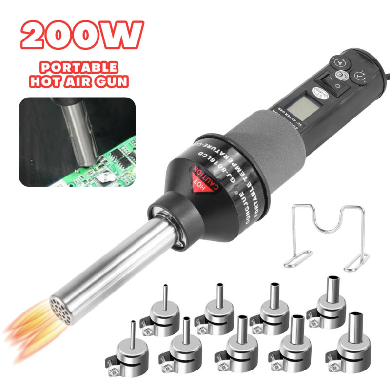 LCD Soldering Station Hot Air Gun Heat Shrink Tools 110V/220V 450℃ + 9 Nozzle