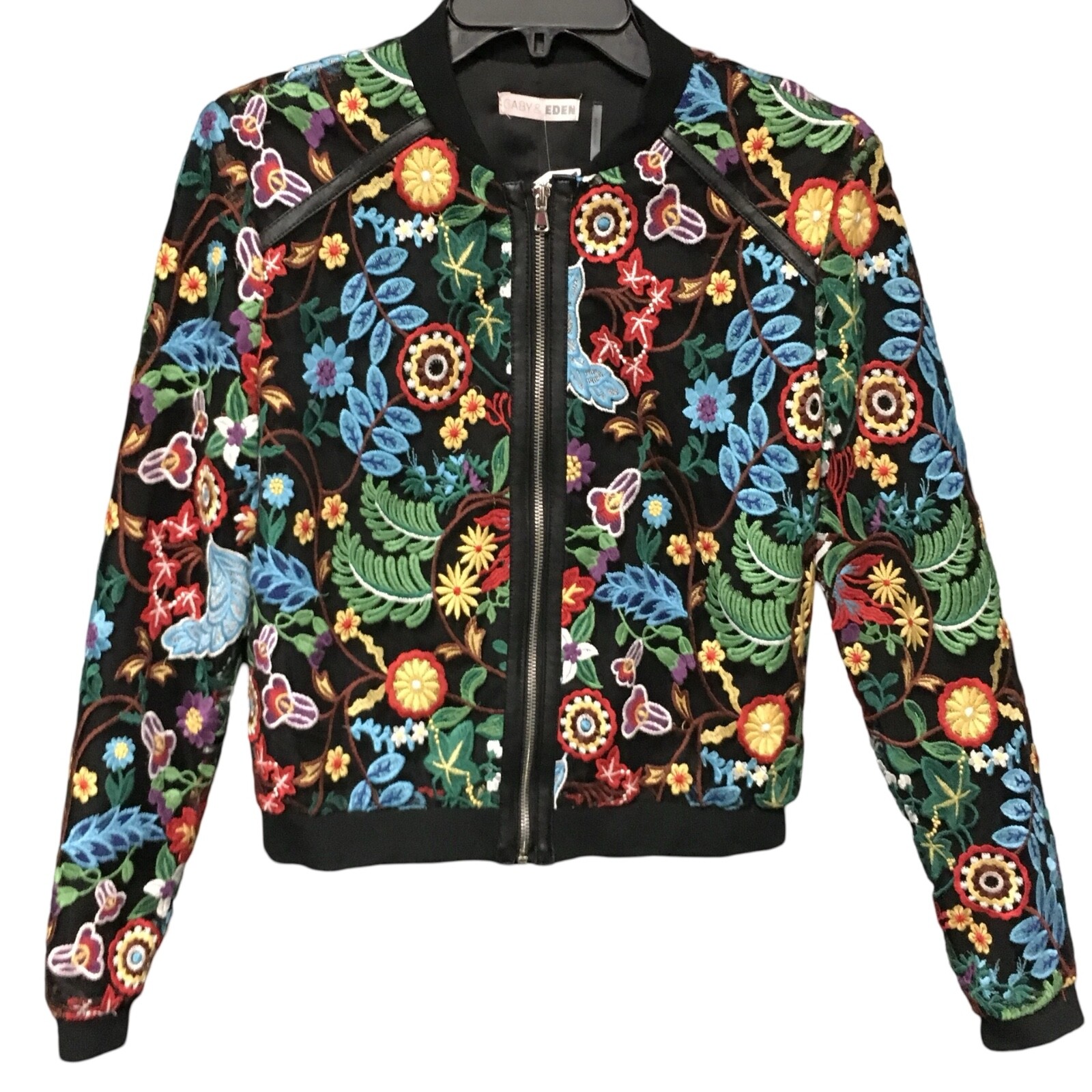 Flowers Embroidered on Mesh over Satin Bomber Jacket , Gaby