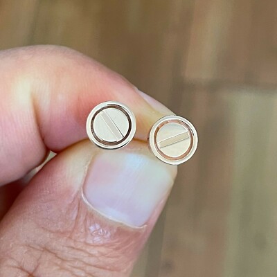 Pre-owned Knr Inc Screw Style 18k Solid Rose Gold Stud Push Back Earrings 7.2mm Wide Push Backs In H