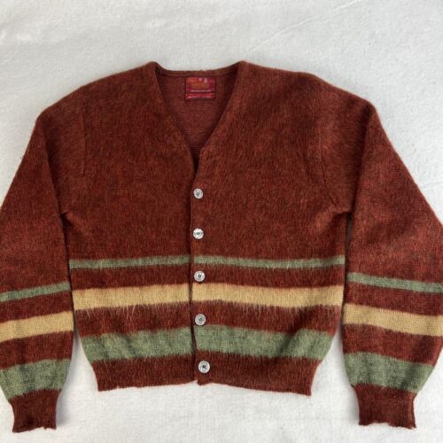 Vintage 60s Sears Mohair Cardigan Size Small Striped Shaggy