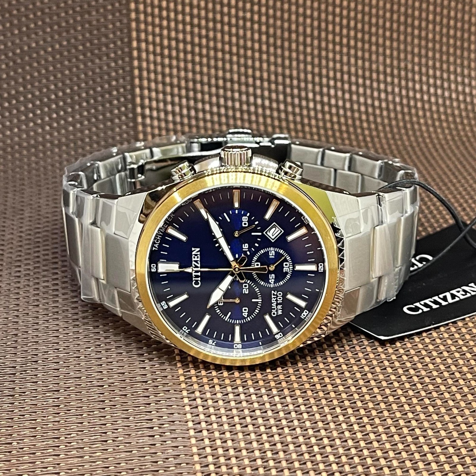 Pre-owned Citizen An8176-52l Quartz Chronograph Blue Analog Gold Tone Men's Casual Watch