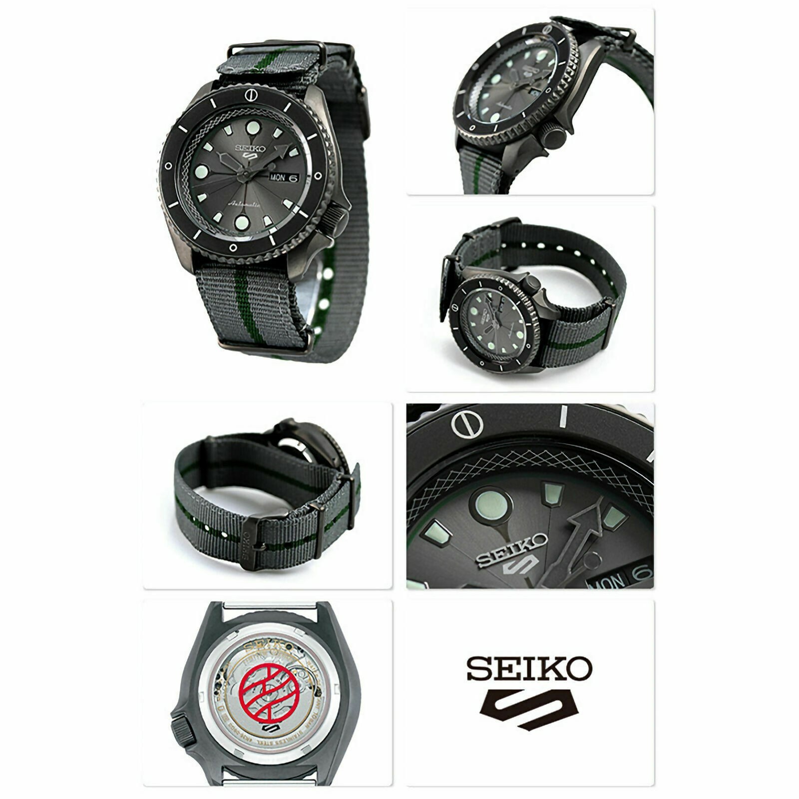 Pre-owned Seiko 5 Sports Naruto & Boruto Shikamaru Nara Limited Edition Watch Srpf75k1