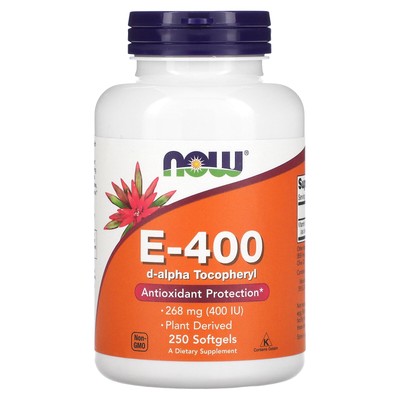 Now Foods Natural E-400, 250 капсул, гарантия качества GMP, кошерная