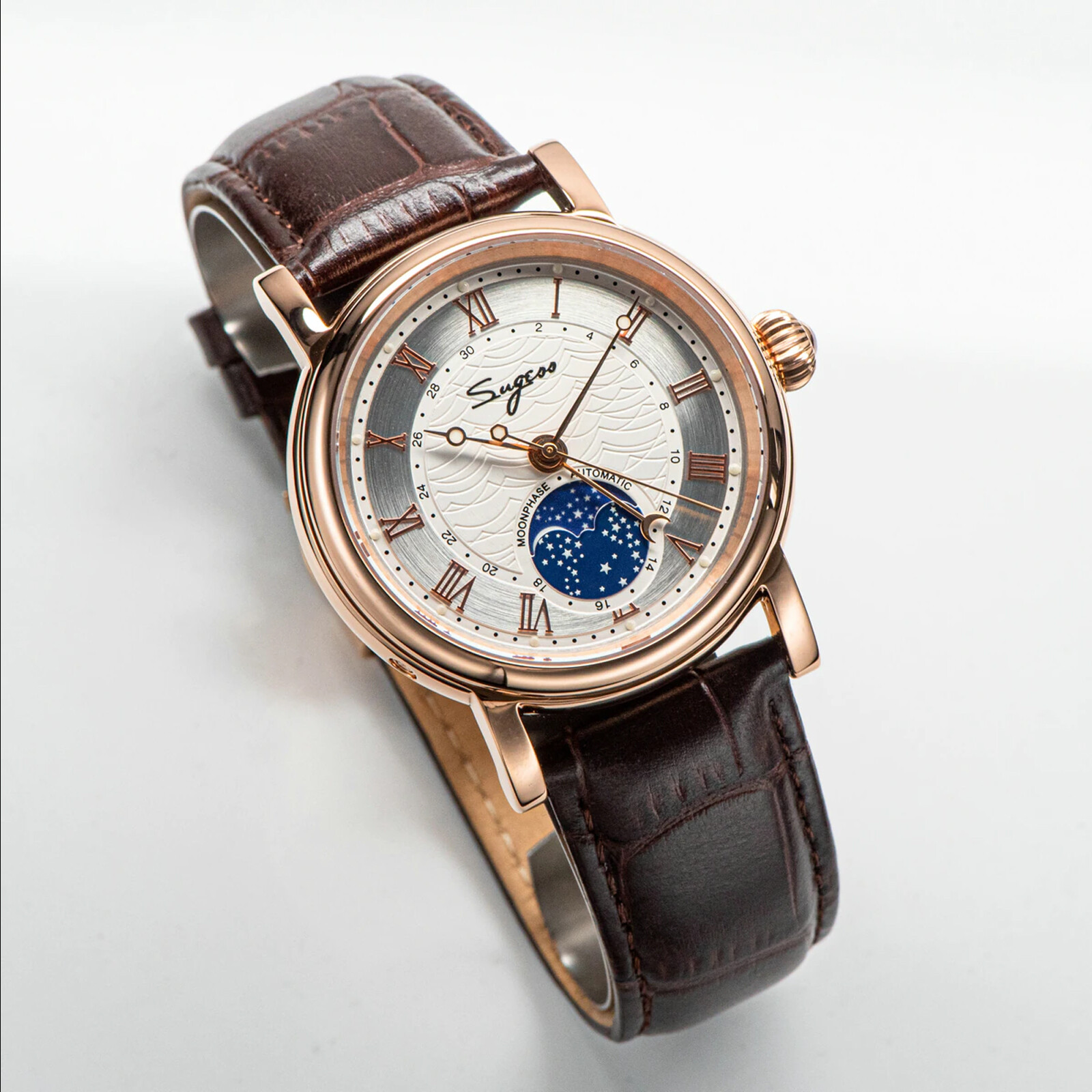 Pre-owned Sugess Moonphase Master High Beat Mechanical Mens Watch Seagull 1963 Su2108gz
