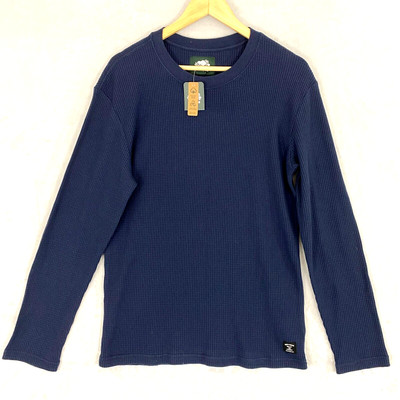 Roots Canada Waffle Knit Long Sleeve Shirt Mens Medium Blue Crew Neck 2023 NEW