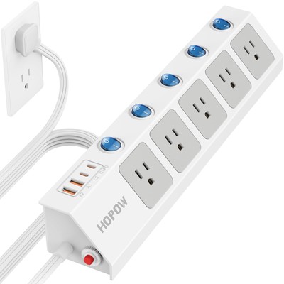 Flat Plug Power Strip with Individual Switches, 10 Ft Ultra Thin Flat Extensi...
