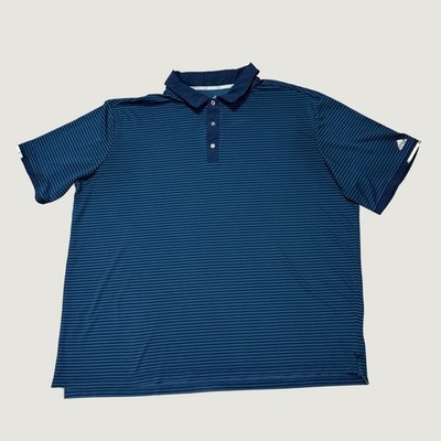 Adidas Polo Shirt Mens 4XLT Tall Blue Teal Striped Stretch Golf Performance
