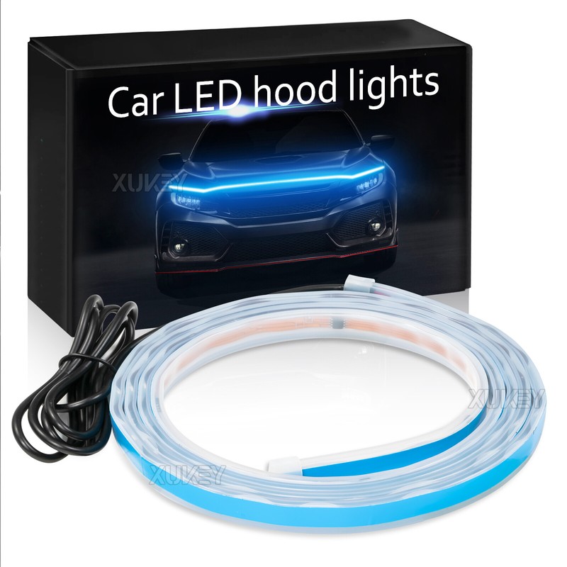 180cm Start Scan Dynamic WHITE BLUE LED DRL Hood Light Strip Daytime Running DRL