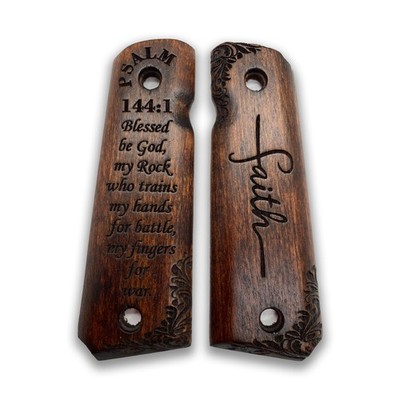 Colt 1911 Walnut Grips - Salmo 144:1 Warrior Training Battle Faith - Multiple Co