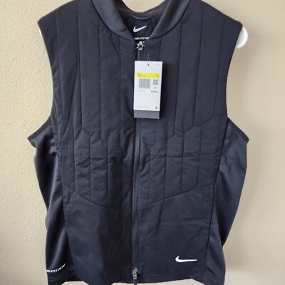 Nike Therma Fit Vest ADV Repel Mens Small Full Zip Golf Puffer Quilted Black