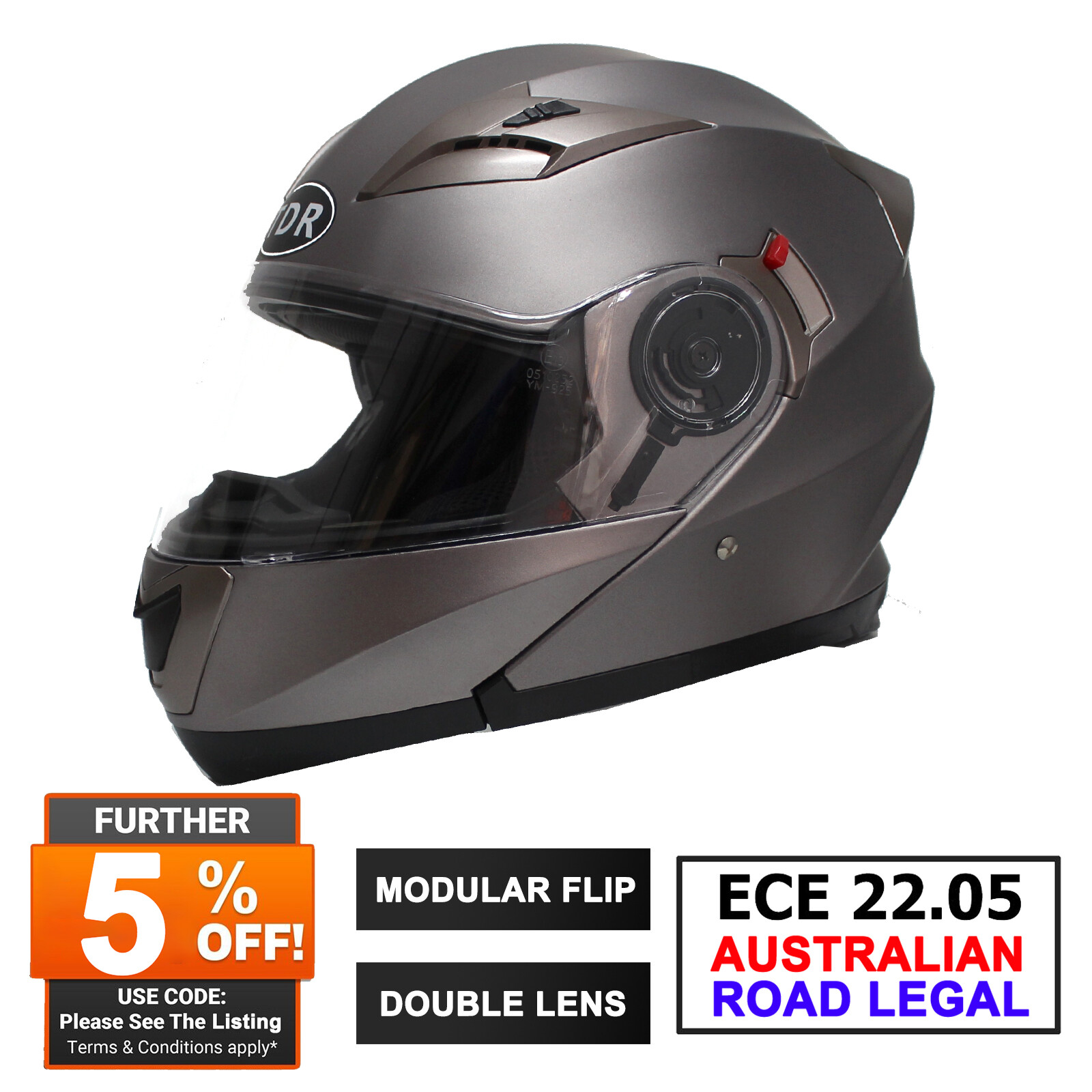 Gray FULL FACE MOTORCYCLE HELMET ADULT SIZES MOTOR BIKE ROAD DRAG