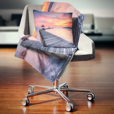 Designart 'Stylish Wooden Bridge and Beach Sky' Pier Grey 71 in. x 59 in.