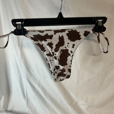 SHEIN Women s Cow Print Cheeky Bikini Bottom Size Large Adjustable Brown NWOT
