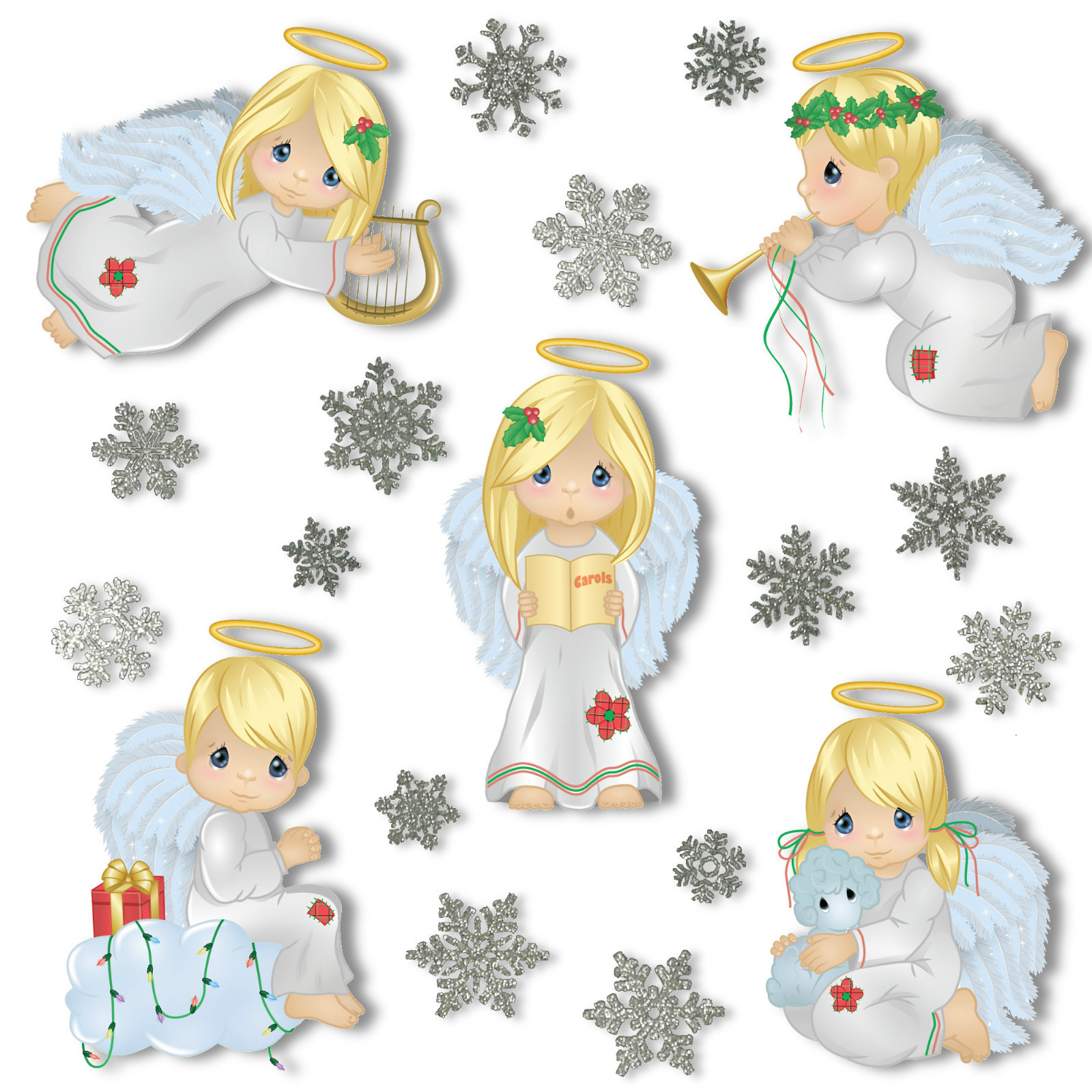 Christmas Angel Window Clings 28 Glitter Snowflakes Stickers Static Decorations eBay