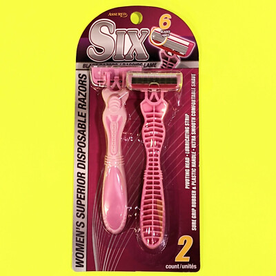 Assured 6 Blades Ladies Disposable Razors Sure Grip Rubber & Plastic 2 Count Pak
