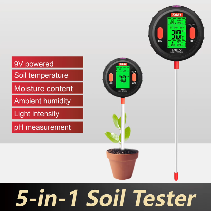 TA8671/TA8672 5-in-1 Soil tester moisture meter pH tester temperature light mete