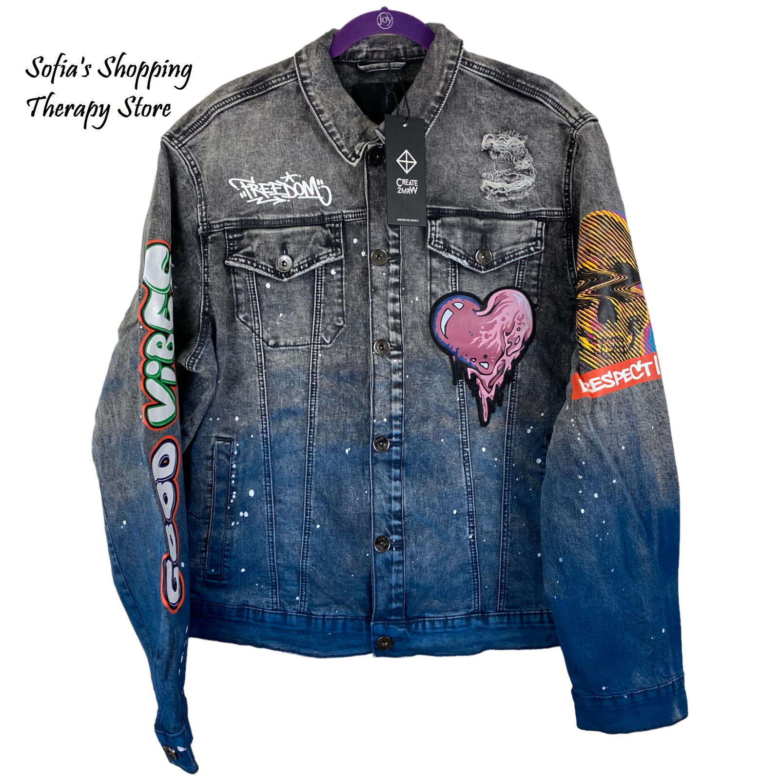 ジャケット・アウター creative drug store denim jacket Create 2MRW Jean Denim Jacket Men's Sz 2XL Distressed Vinyl