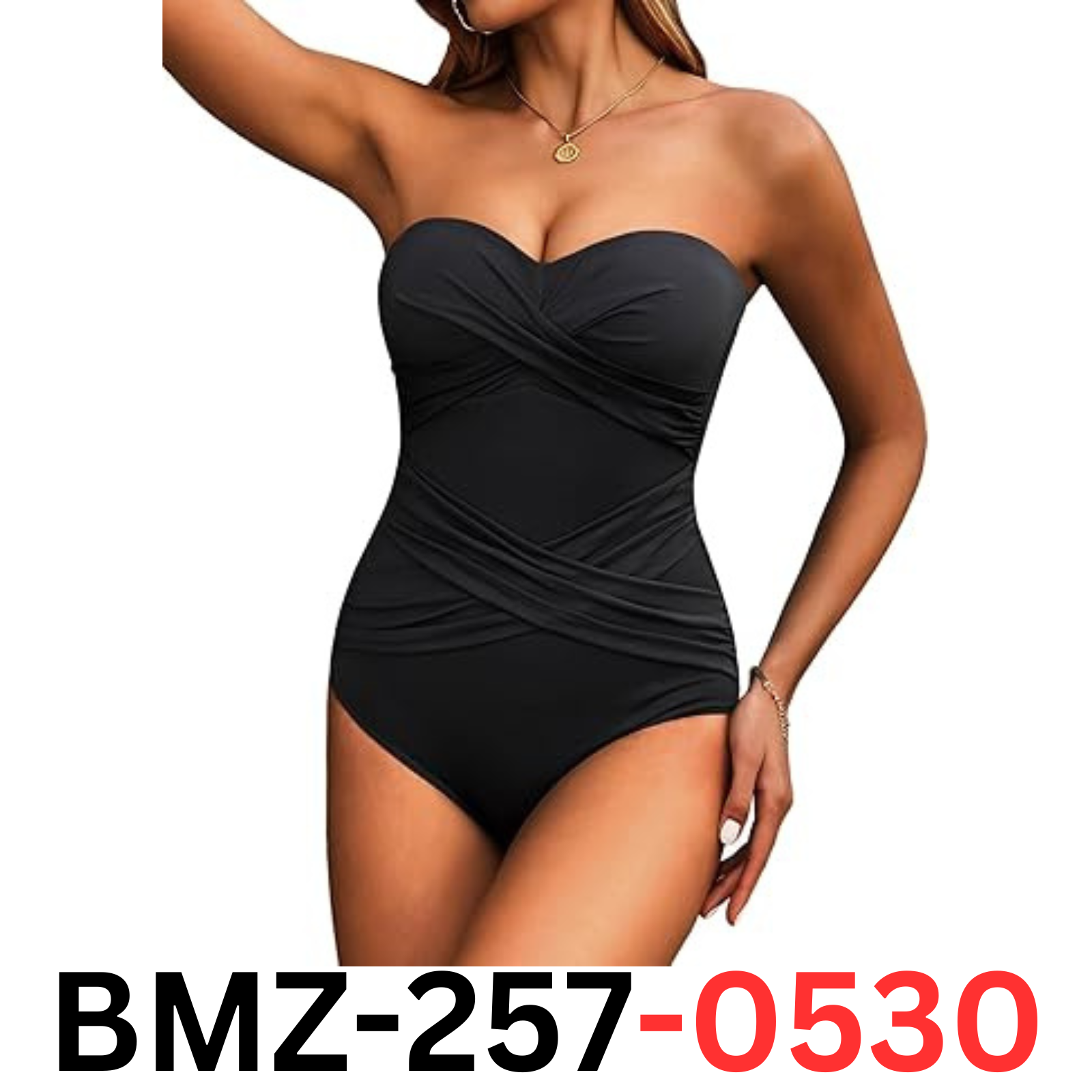 Holipick Black Women's Strapless One Piece Tummy Control Bandeau Swimsuits, XXL