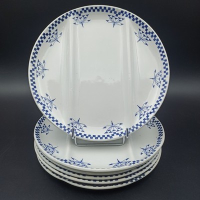 6 Platos De Espárragos De Loza De Creil-Montereau Labrador Modelo Damero